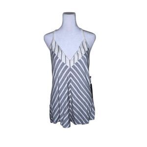 Laila Jayde Naila Vneck Swing Knit Tank Top Womens M Gray White Striped
